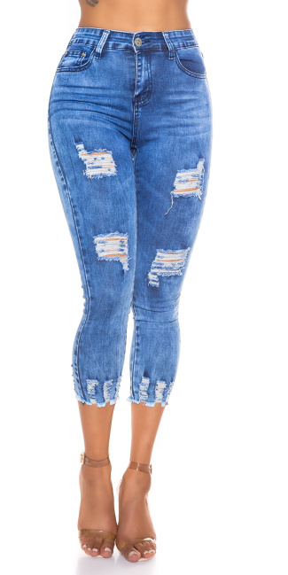 hoge taille geribde 7/8 jeans blauw